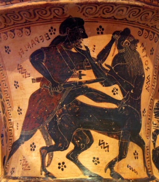 Héracles, Nesso e as Górgonas / detalhe do painel superior