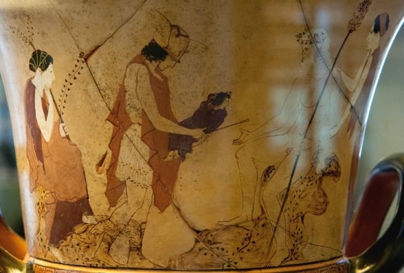 Hermes, Dioniso criança e Sileno / detalhe da cena