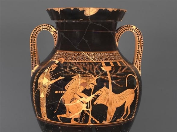 Atena, Héracles, Cérbero, Dioniso / cena A