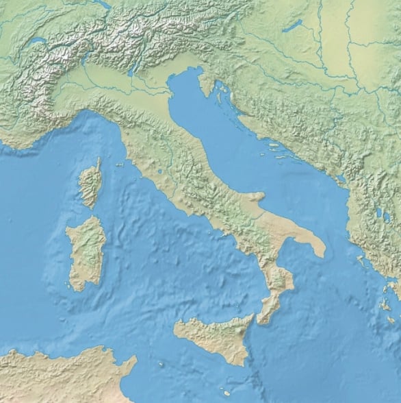 Mapa topográfico da bacia mediterrânea