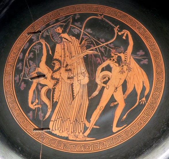 Dioniso com bárbito e sátiros / interior