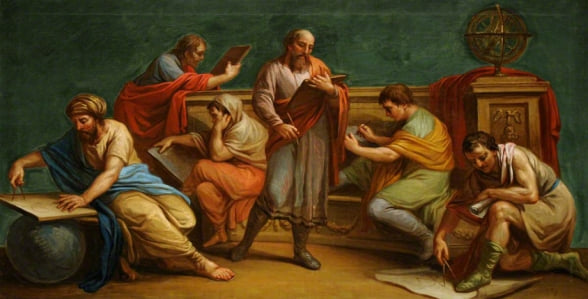 Um filósofo grego e seus discípulos