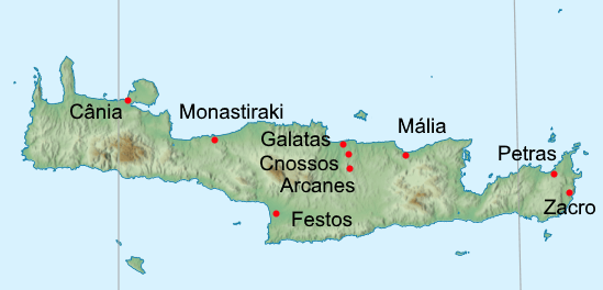 mapa dos palácios minoicos
