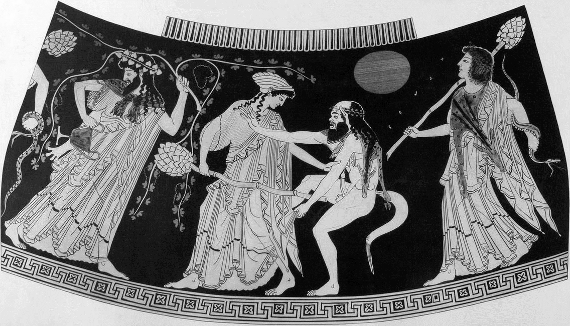 Munique 8732, Pintor de Cleofrades, cena A, <a href='/arquivo.asp?num=0184'>Dioniso</a> e mênades