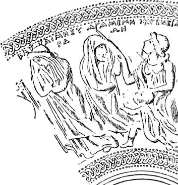 Clitemnestra, <a href='/arquivo.asp?num=0066'>Agamêmnon</a>, <a href='/arquivo.asp?num=0867'>Ifigênia</a>, o bebê Orestes